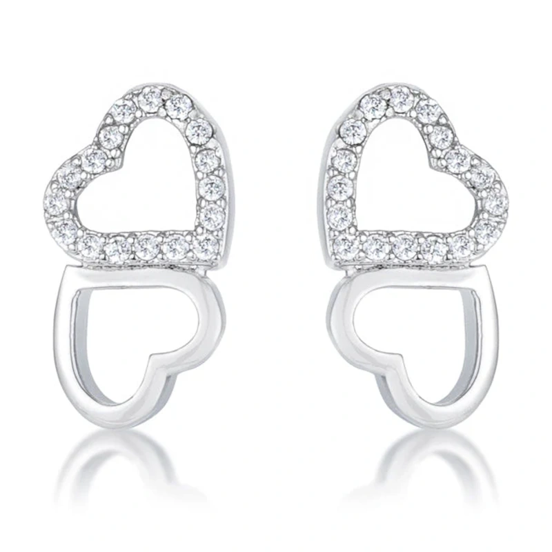 .17 Ct Melded Hearts Rhodium and CZ Stud Earrings