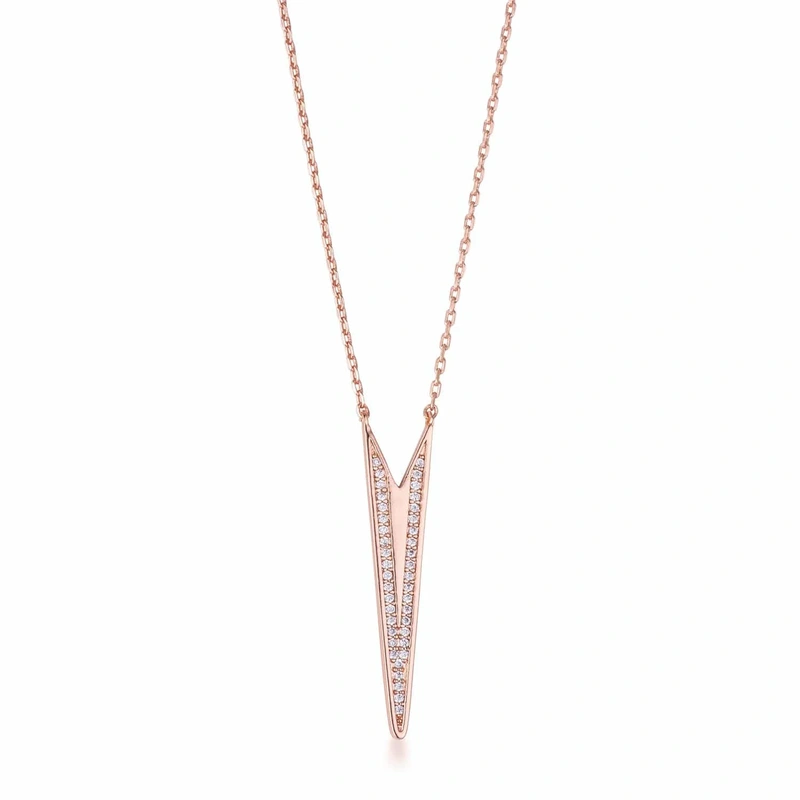 .2Ct Rose Gold Plated CZ Embedded Elongated Arrow Necklace