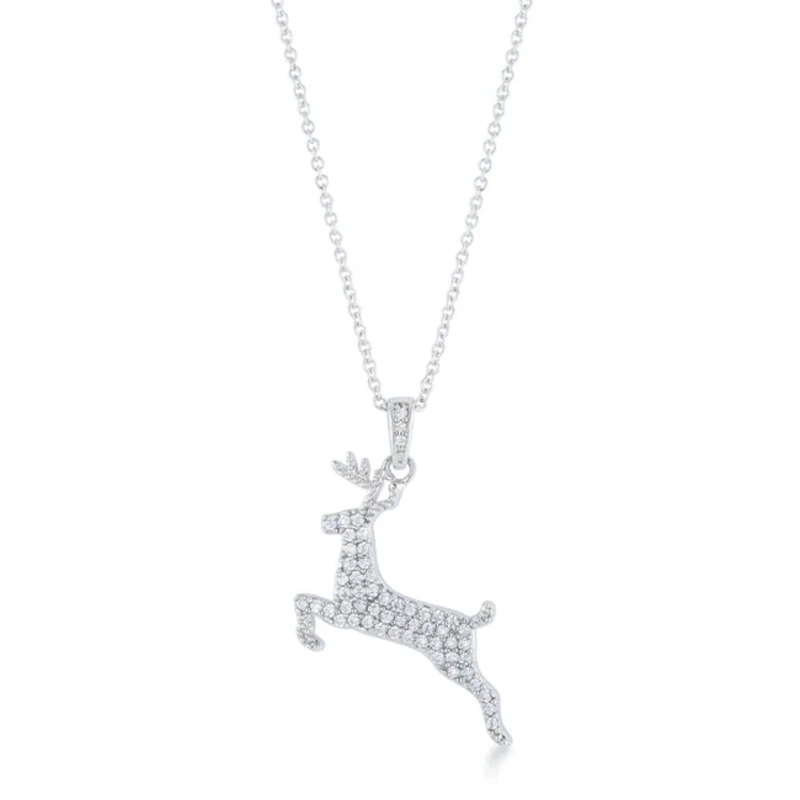 .35 ct CZ Rhodium Reindeer Pave Holiday Pendant