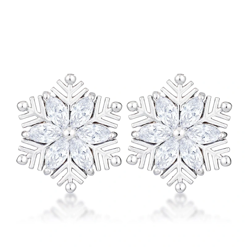 .6Ct Rhodium Plated Clear Marquise Snowflake Earrings