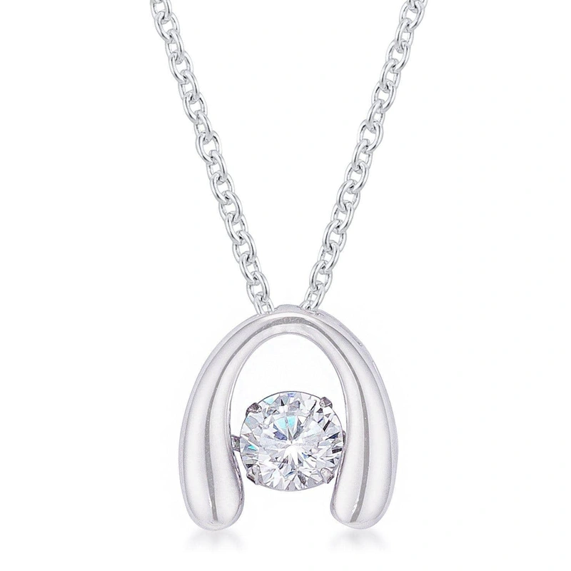 .85Ct Rhodium Plated Contemporary Horseshoe Dancing CZ Pendant