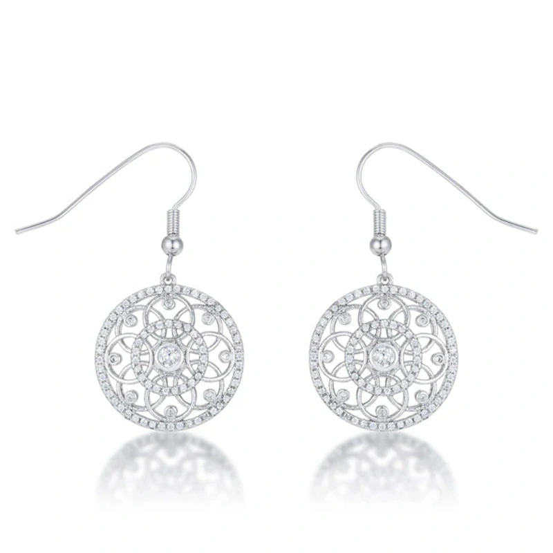 .95 Ct Interlocking Circle Rhodium and CZ Earrings