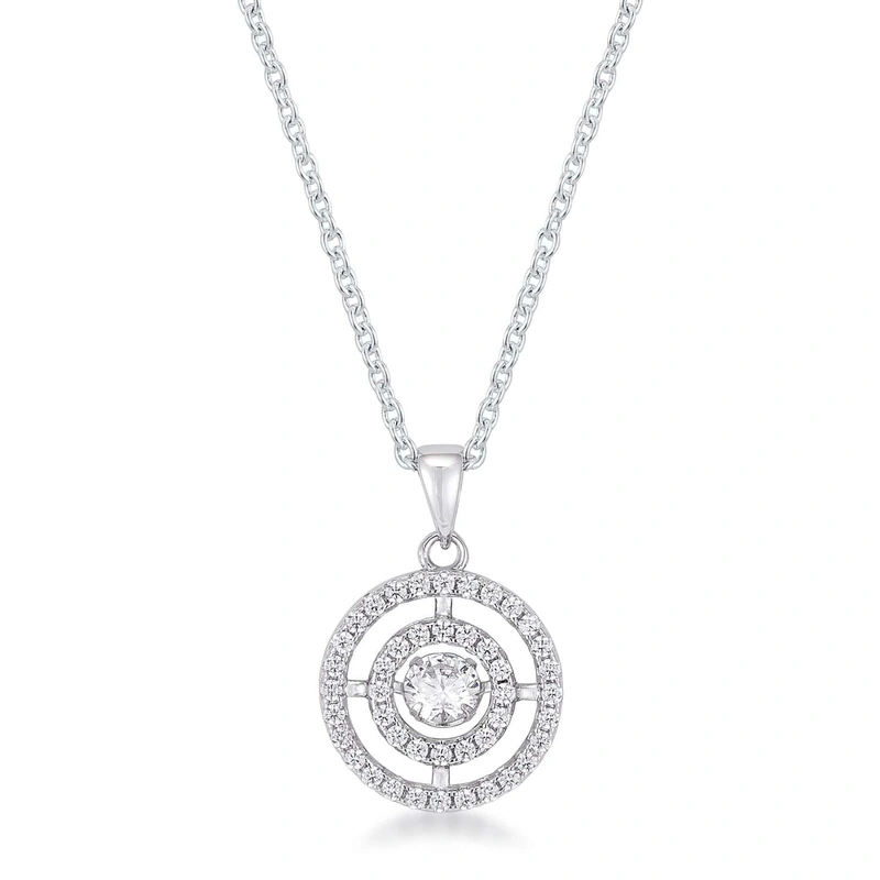 .9Ct Timeless Rhodium Plated Double Pave Circle Dancing CZ Pendant