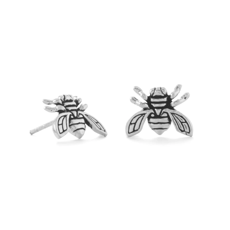 “Be the Buzz!” Oxidized Buzzing Bee Stud Earrings