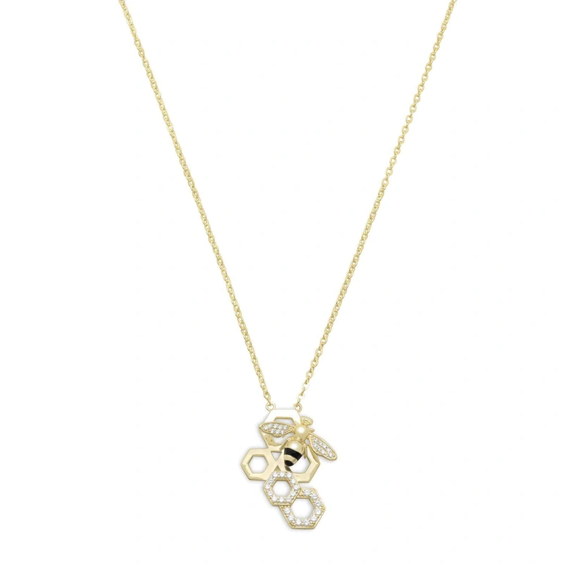 “BEE Mine!” 14 Karat Gold Plated and Signity CZ Bee Necklace