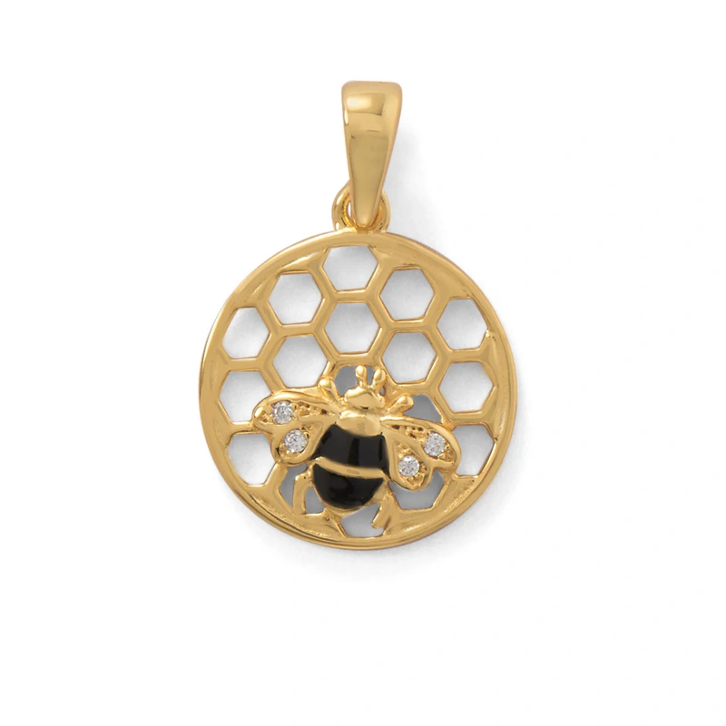 “BEE Mine!” 14 Karat Gold Plated Honeycomb with Bee Pendant