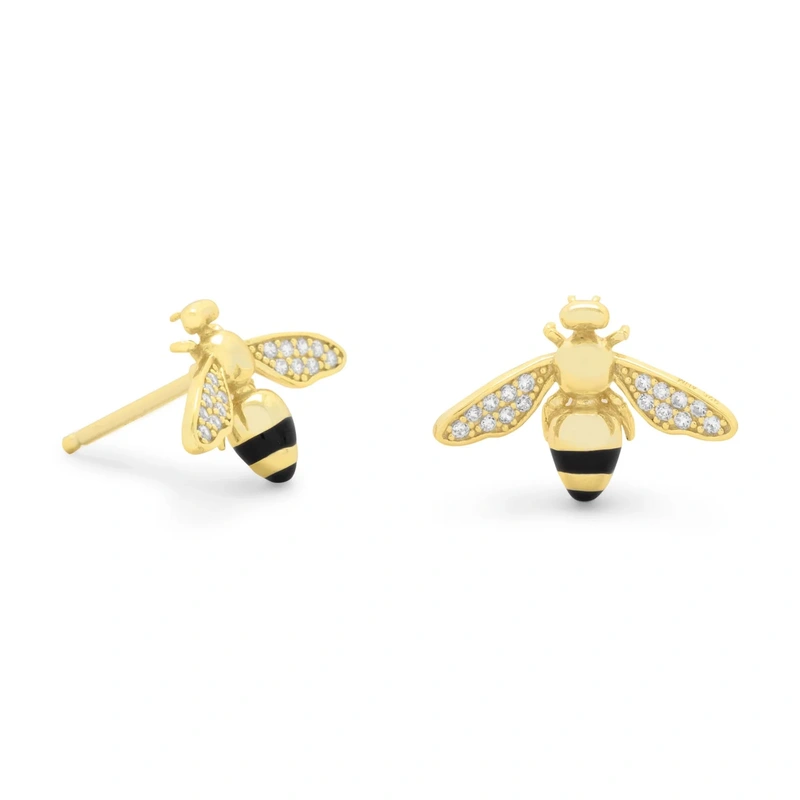 “BEE Mine!” 14 Karat Gold Plated Signity CZ Bee Earrings